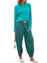 oten Knit Sets For Women Casual Long Sleeve Pullover Lounge Pants With Pockets Jogging Suits Outfits Teal Blue Medium