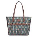 THE CLOWNFISH Concetta Printed Handicraft Fabric & Faux Leather Handbag for Women Office Bag Ladies Shoulder Bag Tote For Women College Girls (Green)