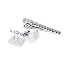 Phenovo Set of Elegant Cufflinks with Tie Clip Clasp Bar Anniversaries Office Meetings Prom Supplies Silver