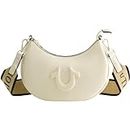 True Religion Women's Shoulder Bag Purse, Crescent Hobo Handbag with Adjustable Removable Strap and Horseshoe Logo, Ivory