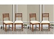 Vivek Wood Solid Sheesham Wood Dining Chairs Only | Wooden Set of 4 Dinning Chair for Kitchen & Dining Room | Chairs with Cushion | Rosewood, Rustic Teak Finish