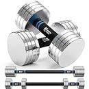 Northdeer Dumbbell Barbell Set 10kg Pair, 2.5kg 3kg 5kg 5.5kg 7.5kg 8kg 10kg Adjustable, Steel Compact Dumbbells Home Gym Workout (Silver)