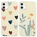 RUMDEY 2 Pack Cute Love for iPhone 11 6.1" Phone Case, Flower Pattern Aesthetic Design Cases Soft Silicone Slim TPU Shockproof Protective Fundas for Teen Girls Women