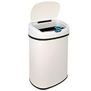 BestOffice 13 Gallon Kitchen Trash Can Automatic Touch Free Garbage Can with Lid Stainless Steel Anti-Fingerprint Mute 50 Liter Waste Bin for Bedroom Home Office Living Room (White)