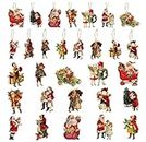 46 Pcs Christmas Victorian Style Wood Ornaments Decorations, Vintage Santa Claus Kids Wooden Hanging Craft Christmas Tree, Fireplace, Garden Decorations (46pcs)