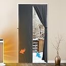Magnetic Thermal Insulated Door Curtains,Upgraded-Fabric Folding Door for doorways,Temporary Attic Door Insulation Cover,Dark Grey Fabric Magnetic Screen Door,Door Draft Stopper for Summer Winter
