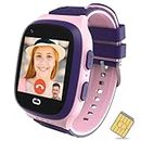 Smart Watch for Kids with GPS Tracker Cell Phone Watch for Girls 7-10 5-7 8-10, One-Key SOS Call Step Counter Alarm for Kids (Including SIM Card)