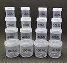 Right Small Tiny Containers Plastic Clear Boxes with Screw lid pack of 16 pieces (100ml (4 Pieces); 40ml (4 Pieces); 20ml (4 Pieces) ; 10ml (4 Pieces))