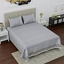 Värde 100% Cotton 210 TC Handmade Handloom Bedsheet for Double Bed with 2 Pillow Covers, Bedsheet Size (90X100 Inches, 7.5 x 8.3 Feet, Sage Gray)