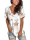 Oversized Tshirt Women Floral Tops Plus Size Clothing V Neck Tee Shirts High Low XL