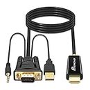 PETERONG VGA to HDMI Cable 180cm 1080P@60Hz VGA to HDMI Adapter with 3.5mm Audio for PC, Laptop, TV Box to Monitor, HDTV, Projector, Screen