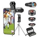 Apexel Cell Phone Camera Lens-22X telephoto Lens +25X Macro Lens+120° Wide Angle Lens+205°Fisheye 4 IN 1 Phone Lens Kit with tripods for iphone 11 pro huawei P30 Samsung and More