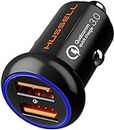 HUSSELL Car Charger Adapter - Fast Charge, Portable 3.0 Car Phone Charger w/ 2 USB Ports - Compatible with iPhone & Android Devices