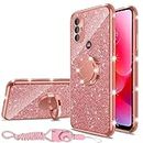 for Moto G Pure 2021 Case, Moto G Power 2022 Case, Girls Women Glitter Luxury Sparkles Cute TPU Silicone Slim Phone Case with Ring Stand & Strap Case for Motorola G-Pure 2021 - Rose Gold