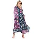 Lovedrobe Womens Maxi Plus Size Dress for Ladies Long Sleeve Flower Pattern V Neckline Back Lace Cuffs for Summer Office Party, Vestido Mujer, Pink,