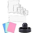 10 Pcs/Set 7Acrylic Blocks Clear Stamp Block with Grid with 1 Pressing Stamping Tool 3 Stamp Shammy Stamp Cleaner Set Stamping Tools for Scrapbooking Crafts Card Making, Assorted Sizes Tool Set