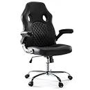 Gaming Chair - Ergonomic Office Chair Desk Chair with Flip-up Armrests and Lumbar Support PU Leather Executive Mid Back Computer Chair for Adults