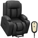 HOMCOM Electric Power Lift Chair, PU Leather Recliner Sofa with Footrest, Remote Control and Cup Holders, Grey