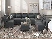 LLappuil Modular Sectional Oversized Living Room Furniture Velvet Sofa Couch Set,Convertible Reversible Water Resistant and Anti-Scratch Sofa Set with Storage Ottoman Grey