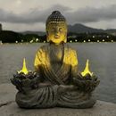 Garden Buddha Statue Large with Solar Lights Resin Zen Yard Figurine Porch;Decor