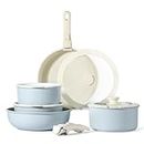 CAROTE 10pcs Pots and Pans Set, Nonstick Cookware Set Detachable Handle, Induction Kitchen Cookware Sets Non Stick with Removable Handle, RV Cookware Set, Oven Safe, Blue