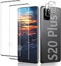 [2+2Pack] Galaxy S20 Plus Screen Protector Tempered Glass + Camera Lens Protector [9H Hardness][Compatible Fingerprint] 3D Curved HD Clear Glass Film for Samsung Galaxy S20 Plus /S20 +5G(6.7 Inch)