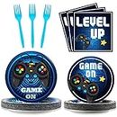 96 Pcs Video Game Party Supplies Paper Plates Napkins Gaming Party Birthday Decorations Favors for Kids Gaming Serves 24