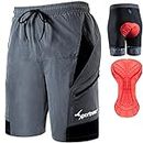 Sportneer Padded Bike Shorts Men's 3D Padded Mountain Bike Cycling Shorts with Loose Fit, M