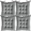 Linenovation Microfiber Square Chair Pad/Cushion for Office, Home or Car Sitting with Ties-16 Inch X 16 Inch-Grey-Set of 4