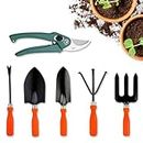 Cinagro Garden Tools Kit (Set of 6) Weeder, 2 Trowels, Hand Fork, Cultivator, Pruner | Gardening Tools Kit for Home Garden, Indoor and Outdoor Gardening for Plants and Soil