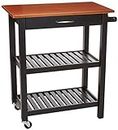Amazon Basics Multifunction Rolling Kitchen Trolley Island with Open Shelves - Cherry and Black