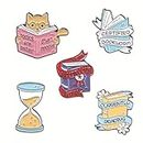 5Pcs Cartoon Magic Book Enamel Pins Cute Cat Book Brooches Book Lovers Badges for Clothes Bags Backpacks Party Decoration Gift