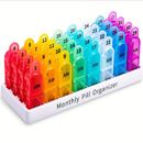 Pill Organizer Monthly 2 Times A Day - Am Pm Large 1 Month Pills Organizer, Bpa-free 30 Day Pills Box Container Cases, Morning And Night Pill Boxes With Unique Handle Design Hold Vitamin, Medicine