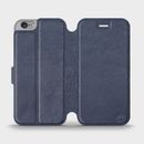 Mobiwear Hülle für Apple iPhone Handys | Blue Echt Leder Leather Case Cover