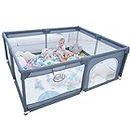 Baby Playpen, 150 x 180 x 68cm Large Playpen for Baby and Toddlers, Large Playard, Anti-Collision Foam Playpens with Breathable Mesh for Babies, Safety Play Yard for Toddler - Grey