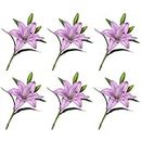Fofetbfo 6 PCS Purple Artificial Lily Flower 15 Inch Fake Tiger Lily Flower with Green Leaves and Long Stem Real Touch Lily Faux Flowers for Floral Arrangements Wedding Bouquets Home Decor
