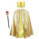 Ricjurzzty Kids King Costume Set for Boys & Girls, King Crown, King Cape,Scepter, King Dress up Accessories for Boys