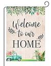 HHERCICIM Spring Welcome to Our Home Flag Garden Flag 12.5x18 Inch Vertical Double Sided Burlap Hello Spring Welcome Flower Farmhouse Rustic Sweet Home Décor Seasonal House Flag Holiday Party Outdoor Décor