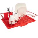 Sweet Home Collection 3-Piece Kitchen Sink Dish Drainer Set- Red