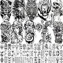 LEIAOLY 62 Sheets Black Large-Size Temporary Tattoos Stickers for Women Men and Girl, Includes 10 Large-Size Fake Tattoos That Look Real and Last Long, Halloween Tattoos Include Black Scary Wolf Lion