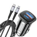 Syncwire USB C Car Charger 60W [PD 30W & QC 30W] Car Charger Fast Charging USB Car Charger Adapter with 6FT Type C Cable Compatible with iPhone 15/15 Pro Max, Samsung S23/S22 Google Pixel 7 and More