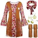 70s 60s Outfits for Women Hippie Costume Accessories Set Halloween Disco Dress Necklace Earrings Sunglass