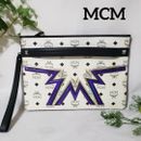 MCM Leather Clutch bag Stark Cyber ​​Flash White Black Rare From Japan FS USD