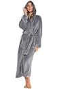 Del Rossa Womens Fleece Robe Long Hooded Bathrobe Large XL Steel Grey (A0116STLXL)