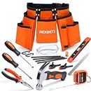 REXBETI 18pcs Young Builder's Tool Set with Real Hand Tools, Reinforced Kids Tool Belt, Waist 20"-32", Kids Learning Tool Kit for Home DIY and Woodworking