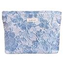 Kryzalite® Floral Cosmetic Bags Embossed Flowers Aesthetic Makeup Organizer Design élégant Zipper Pouch Travel Bags for Women Girls(Bleu)