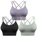Sykooria 3 Pack Strappy Sports Bra for Women Sexy Crisscross Open Back for Yoga Running Athletic Gym Workout Fitness Tops