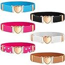 6 Pieces Girls Elastic Stretch Belts Kids Waist Belt Adjustable Uniform Belt for Teen Kids Girls Dresses Heart Belt (Gold Buckle)