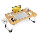 Laptop Table Foldable Lap Desk with 4 USB Charging Ports, Bed Table Tray, Portable Vertical Desk Writing Stand Reading Stand for Bed/Sofa/Work, Reading