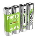 ANSMANN AA Photo Batteries [Pack of 4] Long Lasting Low Self Discharge Rechargeable AA Type 2400 mAh NiMH MaxE Pro Battery for Digital Cameras, Photography Equipment